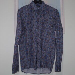 Sand Copenhagen Cotton Casual Paisley floral Shirt - Blue and White  size 17,5"